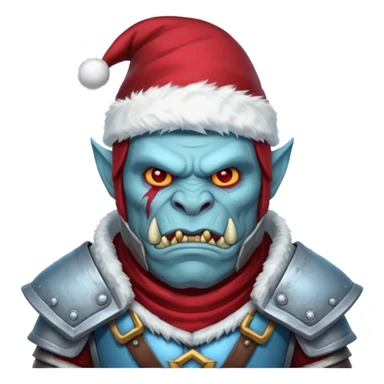 
Fantasy Christmas orc legion soldier icon, iron tundra army theme, heavy winter armor, disciplined brutal look, icy blue steel armor with deep crimson accents, frozen metal texture, cold winter atmosphere, male variant sticker