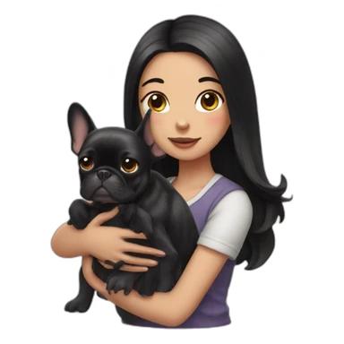 Long Black hair girl holding a Frenchie sticker