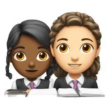 Two schoolgirl at the desk are talking sticker