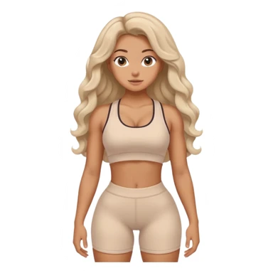 Create dream body girl with big glute and small waist and wavy curl long hair with pastel beige gym clothes  sticker