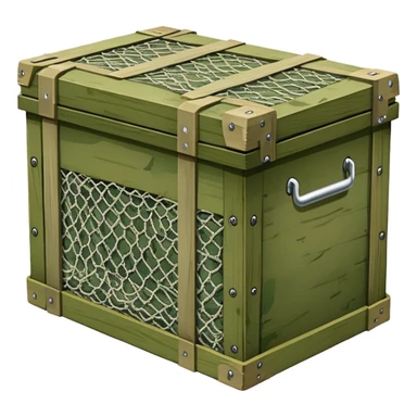 military green wooden boxes covered with camouflage net sticker