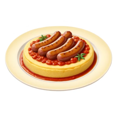 Fammi l’emoji di una polenta con tanto sugo SOPRA e una salsiccia intera sopra (non tagliata) sempre con il sugo   sticker