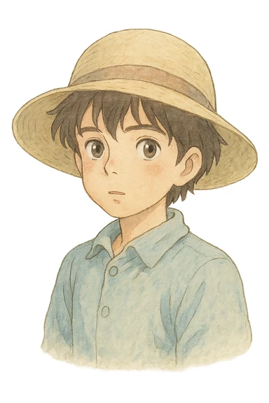 boy wearing a hat, ghibli style sticker