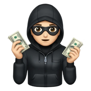 Robber with money na mão direita com uma blusa de frio preta e moreno sticker