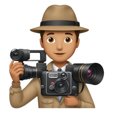 man hold  large film Camera ,on his shoulder sticker