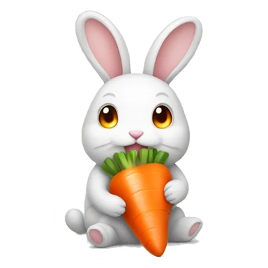 Buny with glowing eyes eating carrot sticker