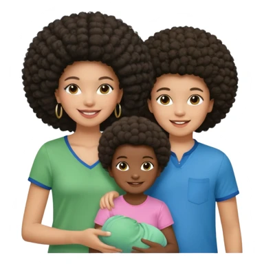 Polaroid photo with a dark woman with an afro hairstyle and a green blouse, two children: a boy with straight hair and a blue shirt, and a baby girl in a pink shirt. All are smiling. sticker