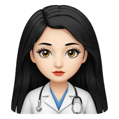 Nurse, long hair,black hair, black eyes, false eyelashes,eyeliner,  sticker