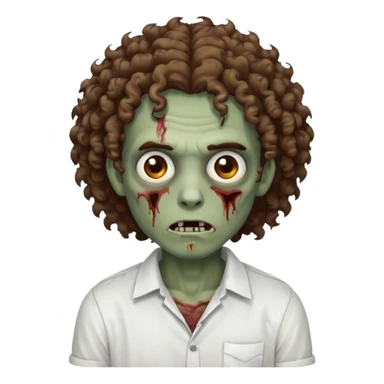 zumbi com cabelo cacheado, olhos castanhos escuros e blusa branca  sticker