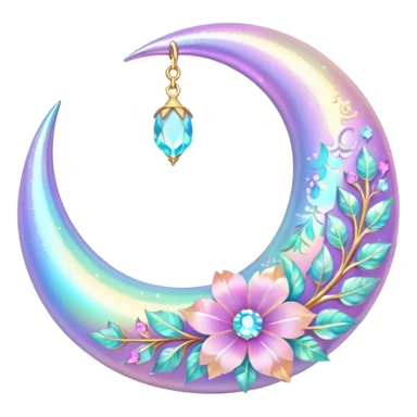 glossy Pastel iridescent floral shiny crystal crescent damask moon sticker