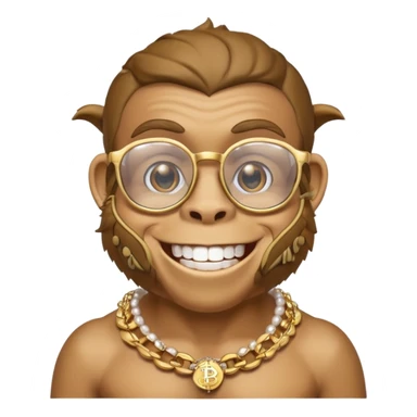 rich monkey with glasses smiling with diamond grillz and a bitcoin golden chain with diamond pearls sticker