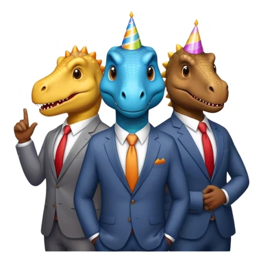three office dinosaurs in office suits celebrating birthday sticker