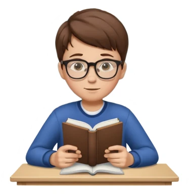 Boy with glasses sitting at school reading with his back to the camera sticker
