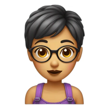 A girl with short hair with a big triangular nose, big eyes and spectacles. She is winking and blowing a kiss. sticker
