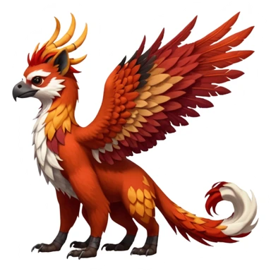 4-legged realistic digitigrade scaly winged long-big-beaked Gryphon-Griffin-Griffsnuff-Talonflame-Silvally-Braviary-Red-Panda-fusion-hybrid-animal-Fakémon-creature, full body, with a long thin tufted lion-tail, long tufted winged feathery ears sticker