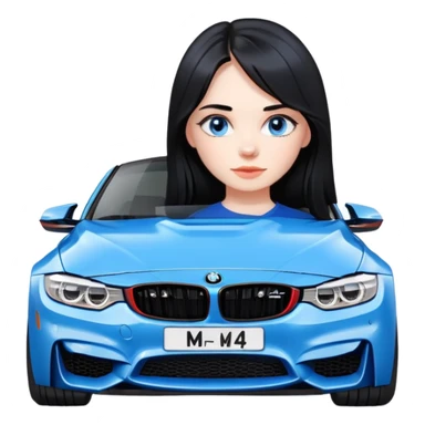 Make a cute Russian girl with black hair and blue eyes with a BMW m4 sticker