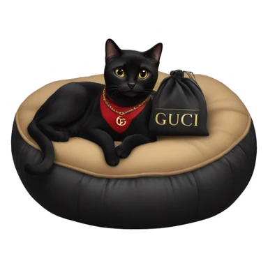 Black cat living in luxury on a Gucci beanbag sticker
