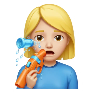 Crying face with hand over mouth and water gun to head sticker