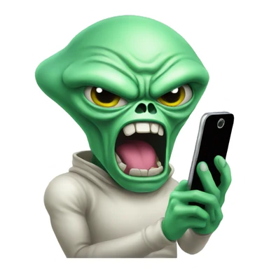angry alien with a cellphone sticker