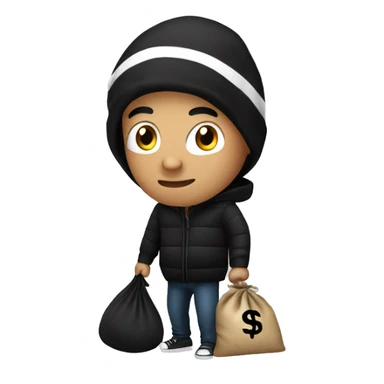 Thief with striped black shirt, money bag and black beanie sticker