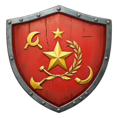 generate a very realistic metal shield with the USSR flag sticker
