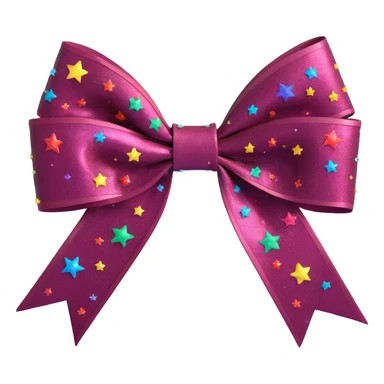 sparkly burgundy bow with stars, iridescent rainbow highlights, no gold outline sticker