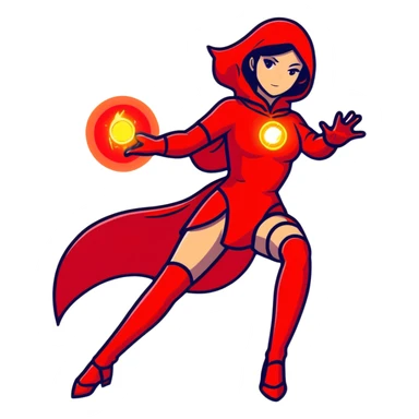woman in red costume with glowing red magic powers sticker