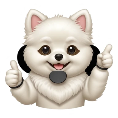 a white Pomeranian dog doing a thumbs up sticker
