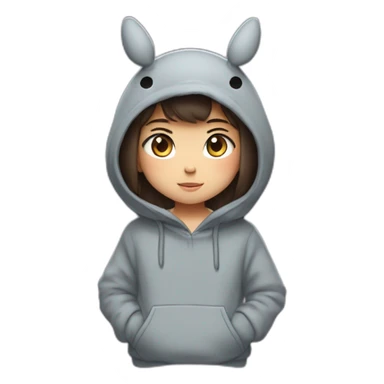 Fille Brune avec un sweat-capuche Totoro avec les couleurs de Totoro sur ventre  sticker