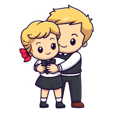 Brown hair white girl hugging blonde man with bows sticker