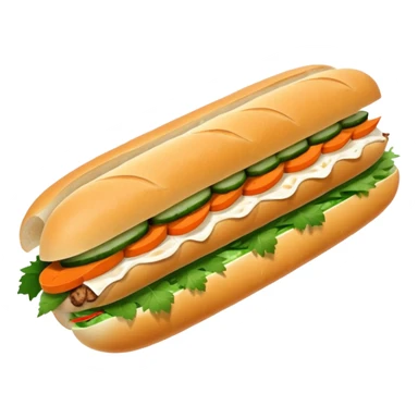 traditional banh mi with char grilled pork emoji 


    Very crusty baguette

    Mayo 

    Pickled carrot 

    Cucumber, coriander/cilantro, green onion, chilli 
 sticker