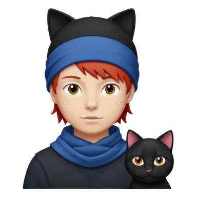 Boy with red hair and black cat beanie and blue headscarf  sticker