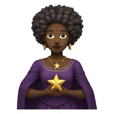 Afro indigenous woman with dread locks and dark skin, purple medieval dress holding a golden star. sticker