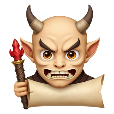 cartoon face holding a scroll parchment in mouth like a Demon Slayer character sticker