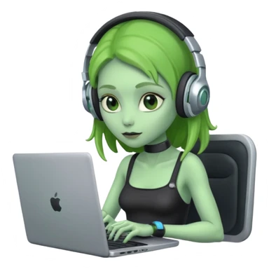 lady alien with laptop. sticker