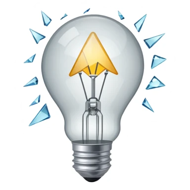 broken lightbulb with shards of glass and exposed filament, clear and simple style sticker