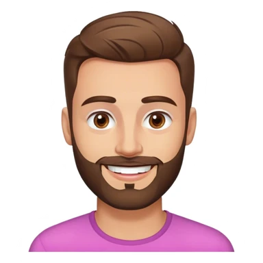 attractive man, hazel eyes, pink lips, trimmed beard, faded cut long top, sharp jawline, thick eyebrows, brown hair, smiling sticker
