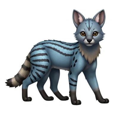 Realistic patterned marked edgy cute cool bluish greyish blackish whitish silvery coppery Shiny Colorful Dusky Dark Gloomy Glossy Aardwolf-Caracal-Cougar-Lion-Bobcat-fusion-animal-hybrid-creature, full body, tufted ears, long thin tufted tail sticker