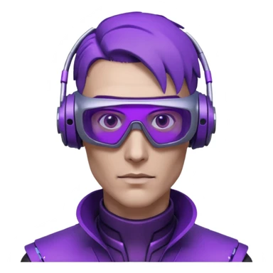 Cyberpunk man head 3d puruple cyber VR -glasses half rotate face 3d sticker