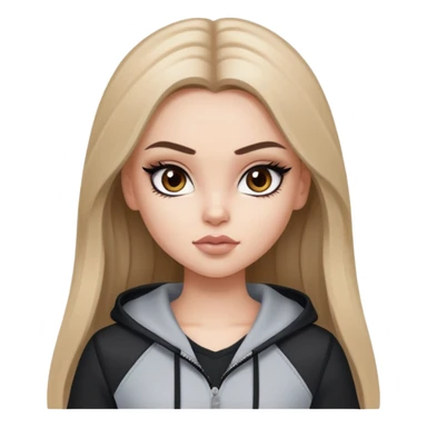 pretty bratz girl, long dark blonde hair, brown eyes, black eyeliner, pale skin, athletic clothes sticker