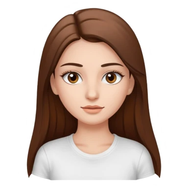 Chica de pelo liso ,largo y marrón con ojos color marrón  y una camiseta blanca y la piel blanca con pestañas y maquillada clean look sticker