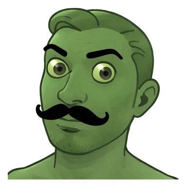 Long curly haired man with a mustache and goatee with heart eyes sticker