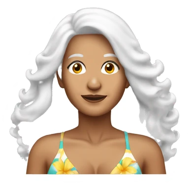 An attractive senior woman Latina colored with long white hair and wearing a closed swimming bikini  sticker