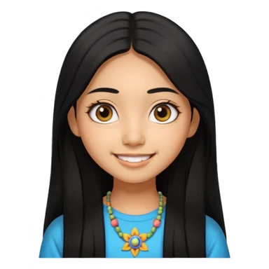 20 yr old asian woman hair  center part big eyes big smile tanned skin straight black hair hippie part hair  sticker