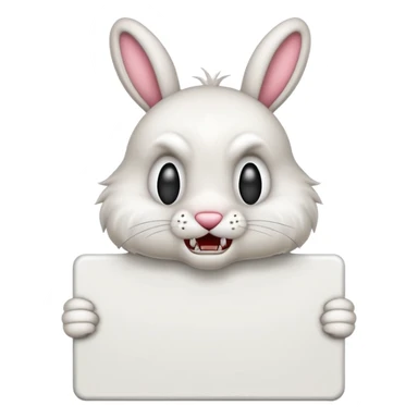 Rabid snarling bunny holding large blank sign sticker