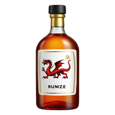 clear bottle of rumpleminze alcohol with a black and red label that has a gold dragon on it sticker
