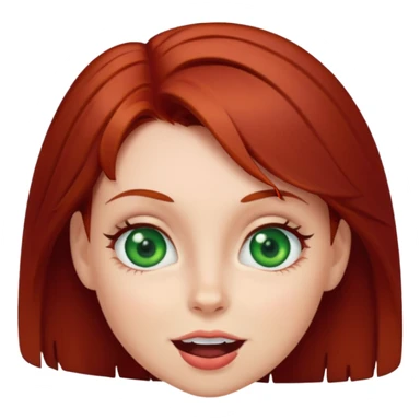 Dark red haired girl with green eyes making a silly face sticker