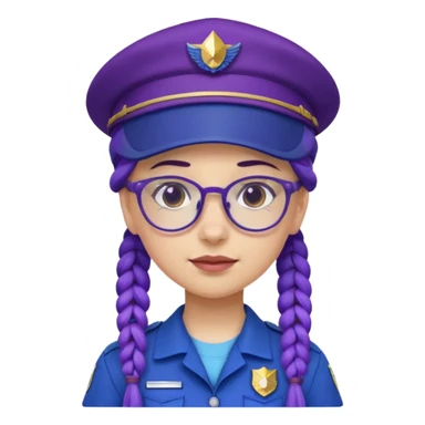 blue uniform wearing scout kid with purple braids and glassess with blue scout hat sticker