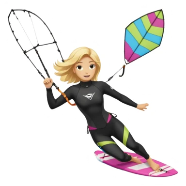 Kitesurfing blond ladie showing kite and board sticker