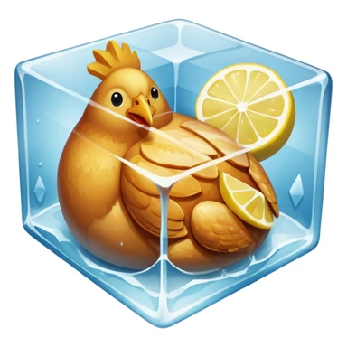 baked chicken with lemon wedges on a large platter, inside a large ice cube sticker